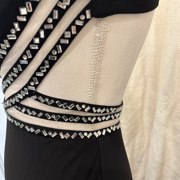 VTG Y2K Blondie Nites Stacy Sklar Black Cutout Rhinestone Embellished Prom Dress - Picture 4 of 9